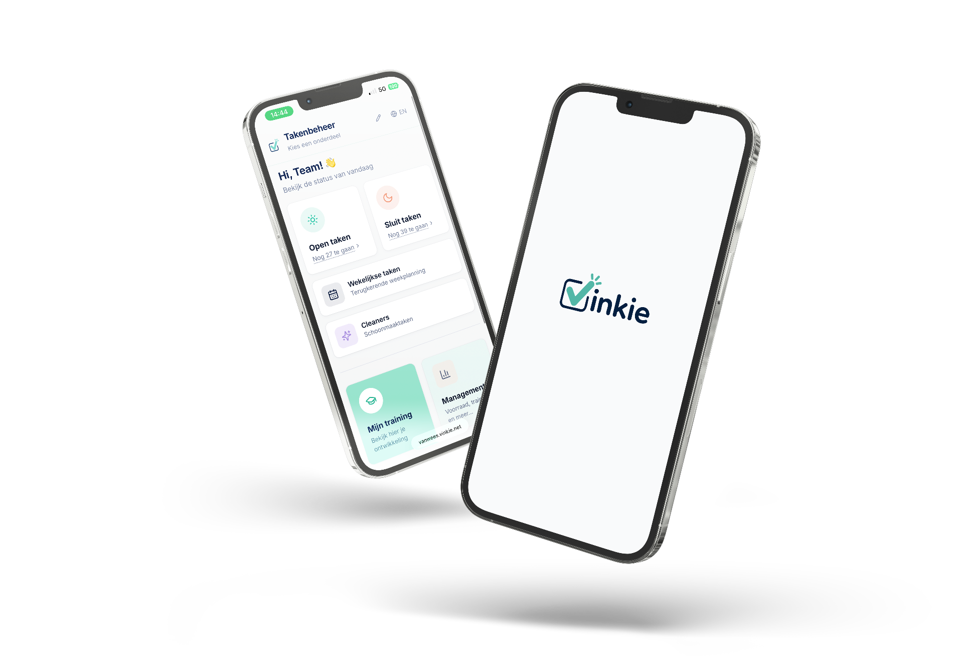 Vinkie app mockup op twee telefoons